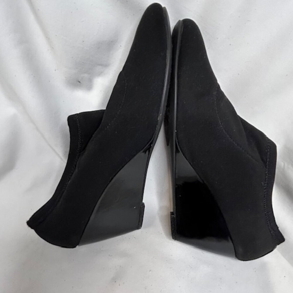 Etienne Aigner Black stretch Fabric Patent Wedge Heel Shoes - Picture 4 of 9